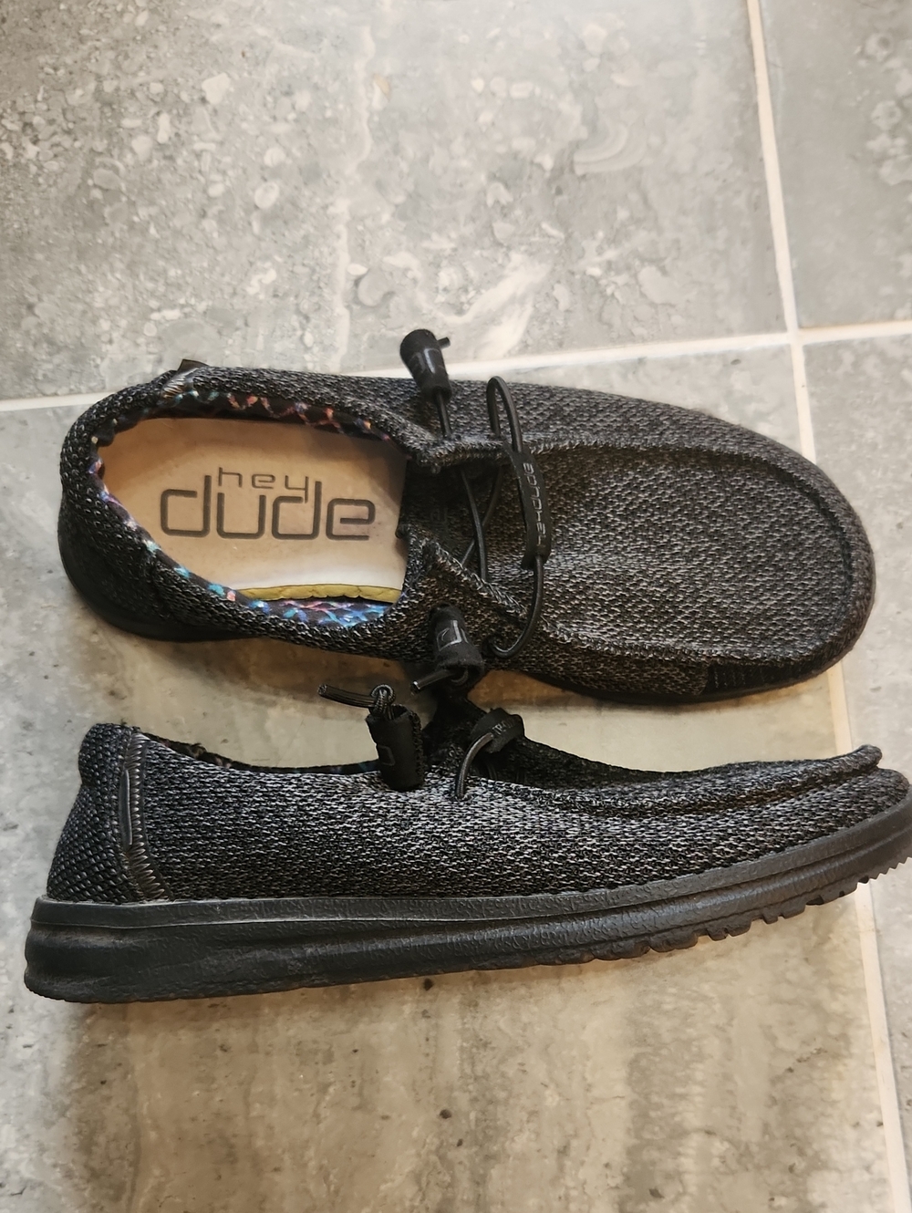 Hey Dude Black Woven Slip-On Loafers with Toggle Lacing Size 7
